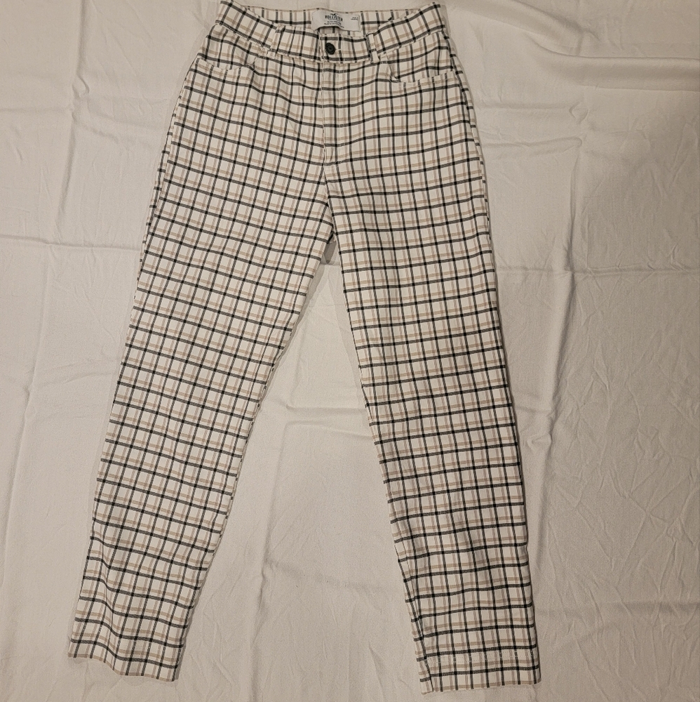 Hollister Pants White w/ Black & Tan Plaid; Small
